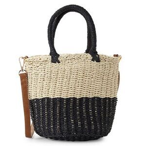 Marabelle Draw String Straw Colorblock Bucket Bag
